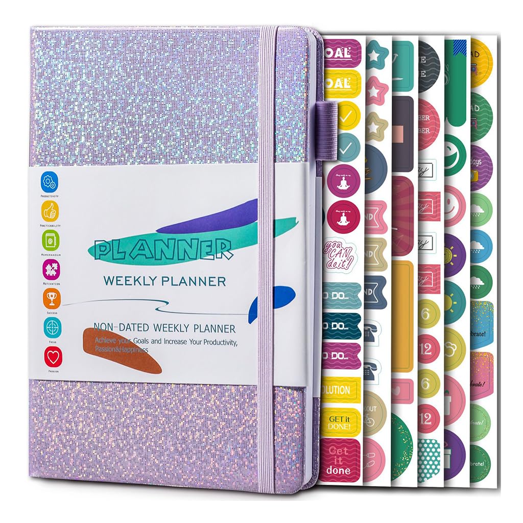 HASTHIP Weekly Planner A5 Notebook with Color Lable Stickers, Undated Weekly, Monthly, Yearly Planner Sparkling Hard Cover Schedule Planner To-Do-List Planer Budget Planner HASTHIP Weekly Planner A5 Notebook with Color Lable Stickers, Undated Weekly, Monthly, Yearly Planner Sparkling Hard Cover Schedule Planner To-Do-List Planer Budget Planner